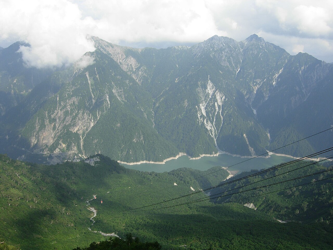 The panorama down from Daikanbo over Lake Kurobe and the Northern Alps