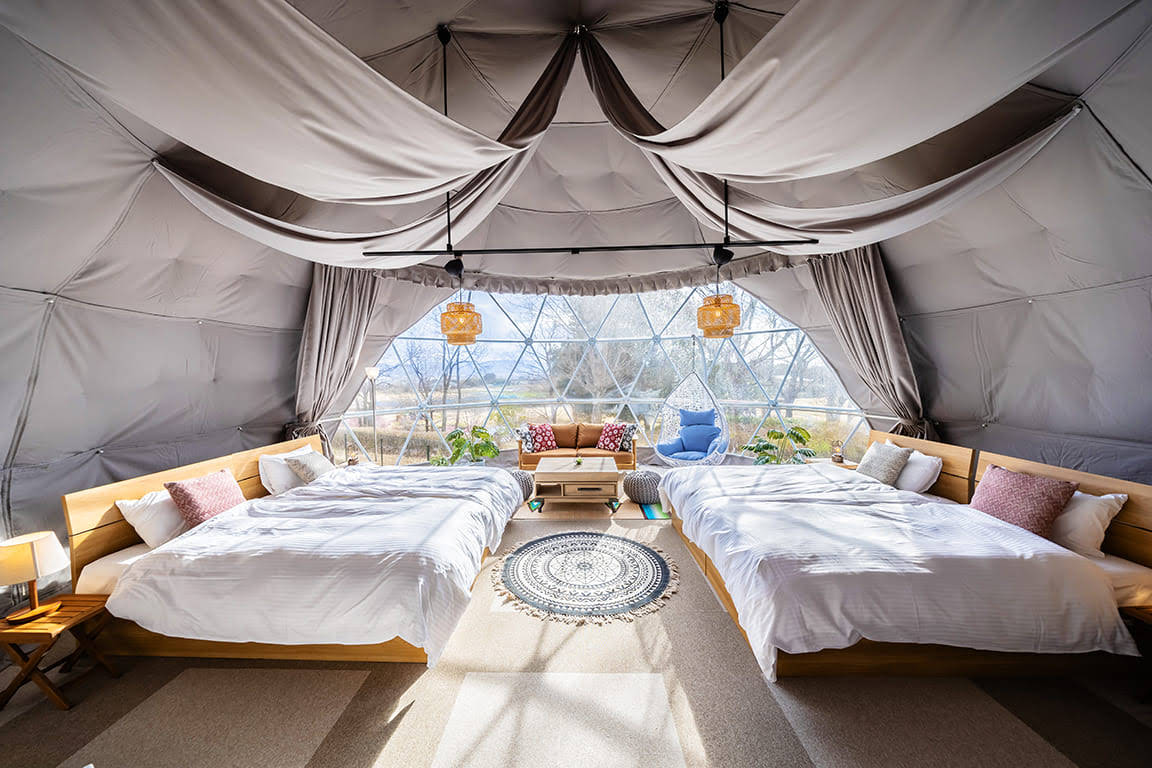 A dome interior at Akagi Glamping Village