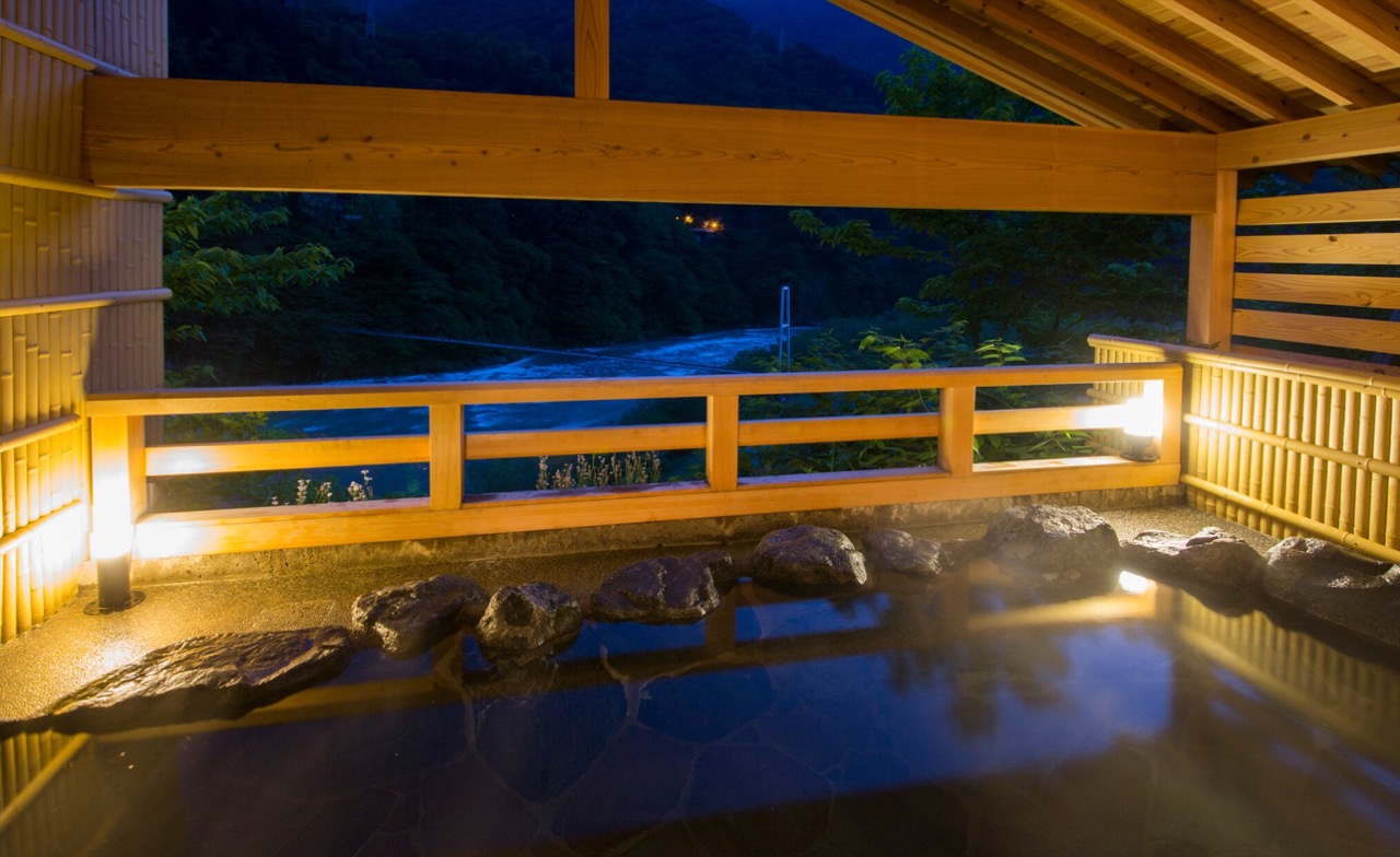 A private open-air bath at a Unazuki ryokan