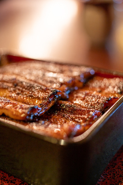 Charcoal-grilled eel in a lacquer box at Sakuraya