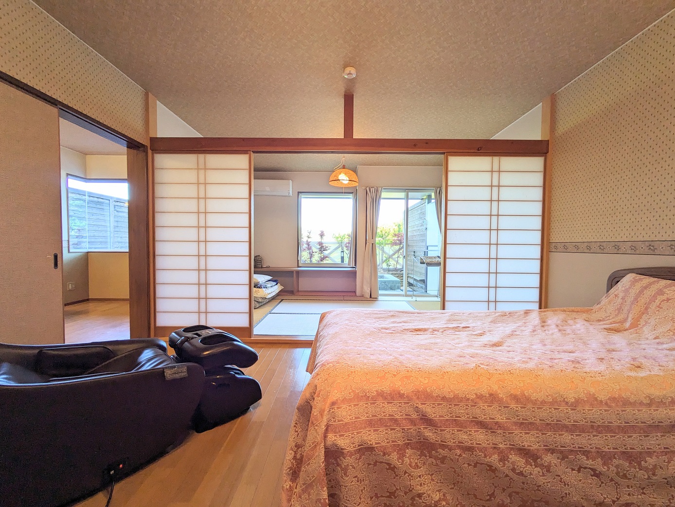 The bedroom — twin beds.