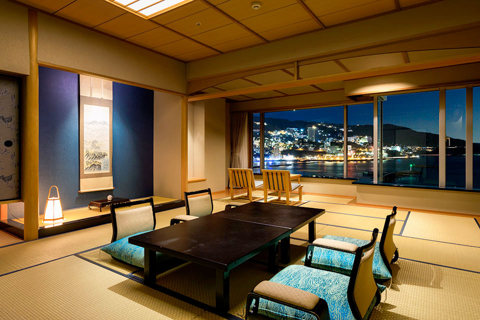 A tower ocean-view Japanese room at Atami Korakuen