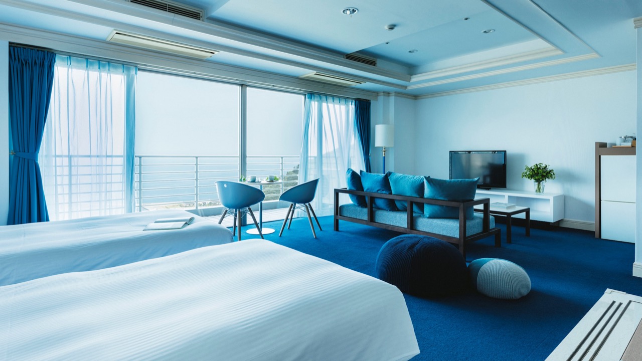 An ocean-view family room at RISONARE Atami