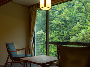 A sitting corner with a valley view