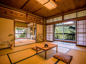 A tatami family room at the Unazuki Grand Hotel