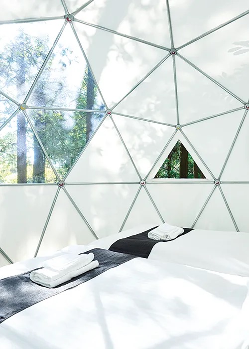 Inside a suspended sphere tent